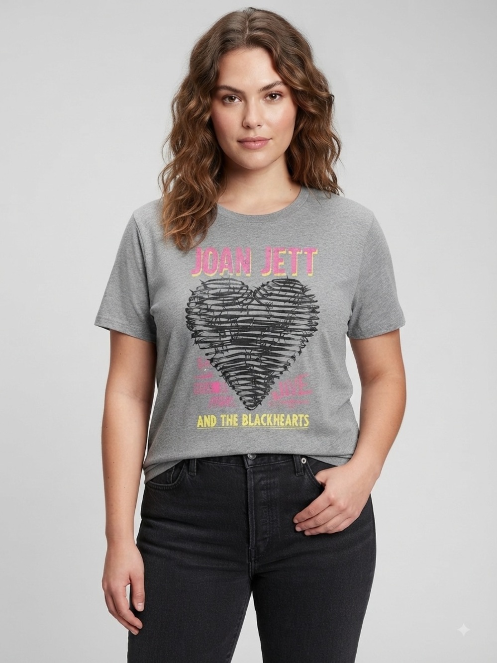 Joan Jett & The Blackhearts Graphic Tee 0X 23.5” p2p Heather Gray EUC - Picture 1 of 10